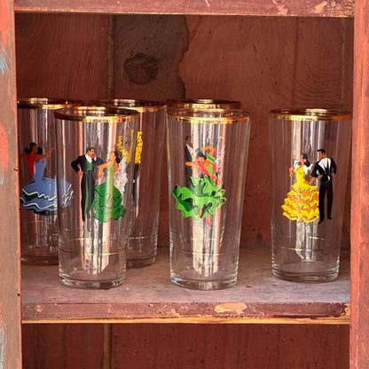 JUEGO DE 6 VASOS DE CRISTAL-BAILAORES DE FLAMENCO.
