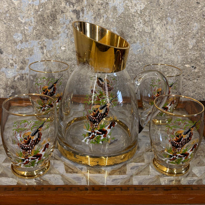 SET DE 4 VASOS Y JARRA TEMA CAZA.