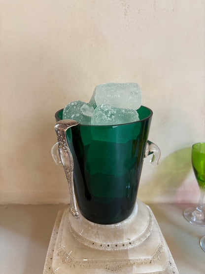 CUBITERA VINTAGE EN VIDRIO VERDE.