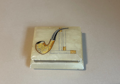 JUEGO VINTAGE DE CENICERO Y TABAQUERA EN ALABASTRO