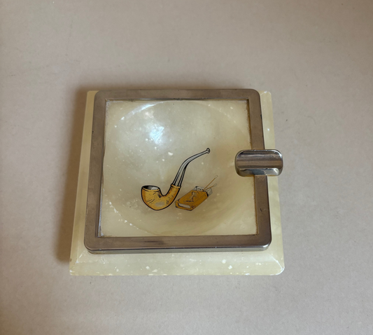 JUEGO VINTAGE DE CENICERO Y TABAQUERA EN ALABASTRO