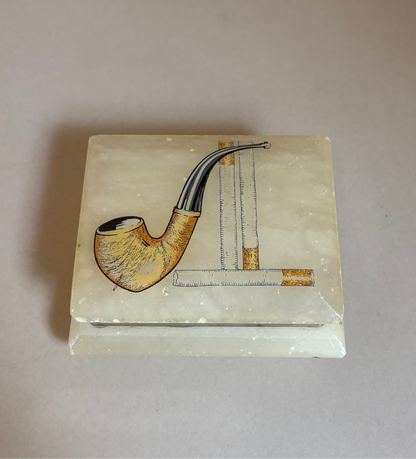 JUEGO VINTAGE DE CENICERO Y TABAQUERA EN ALABASTRO