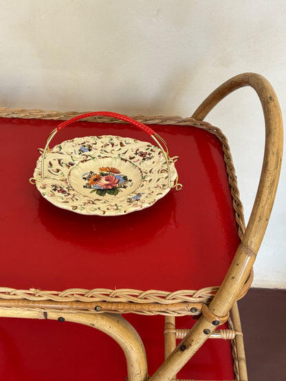 CESTA-PLATO VINTAGE DE MAYÓLICA CON ASA.