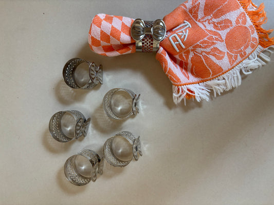 JUEGO DE 6 SERVILLETEROS VINTAGE DE ALPACA.