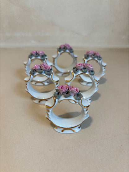 JUEGO DE 6 SERVILLETEROS VINTAGE DE PORCELANA