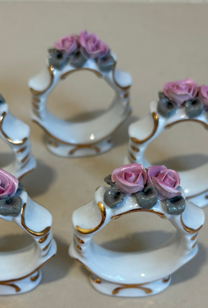 JUEGO DE 6 SERVILLETEROS VINTAGE DE PORCELANA