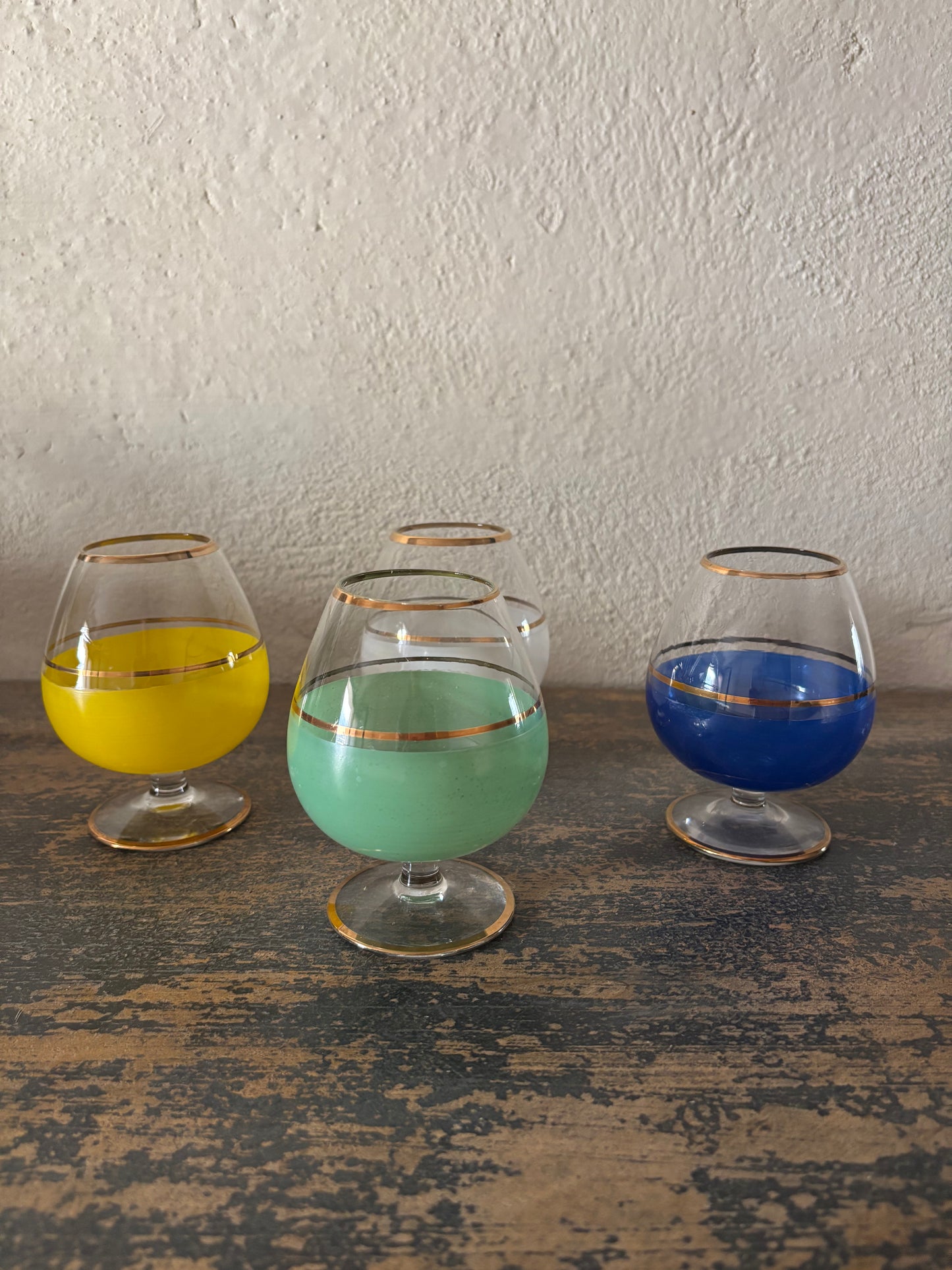 SET DE 4 COPAS VINTAGE DE CRISTAL PARA COÑAC.