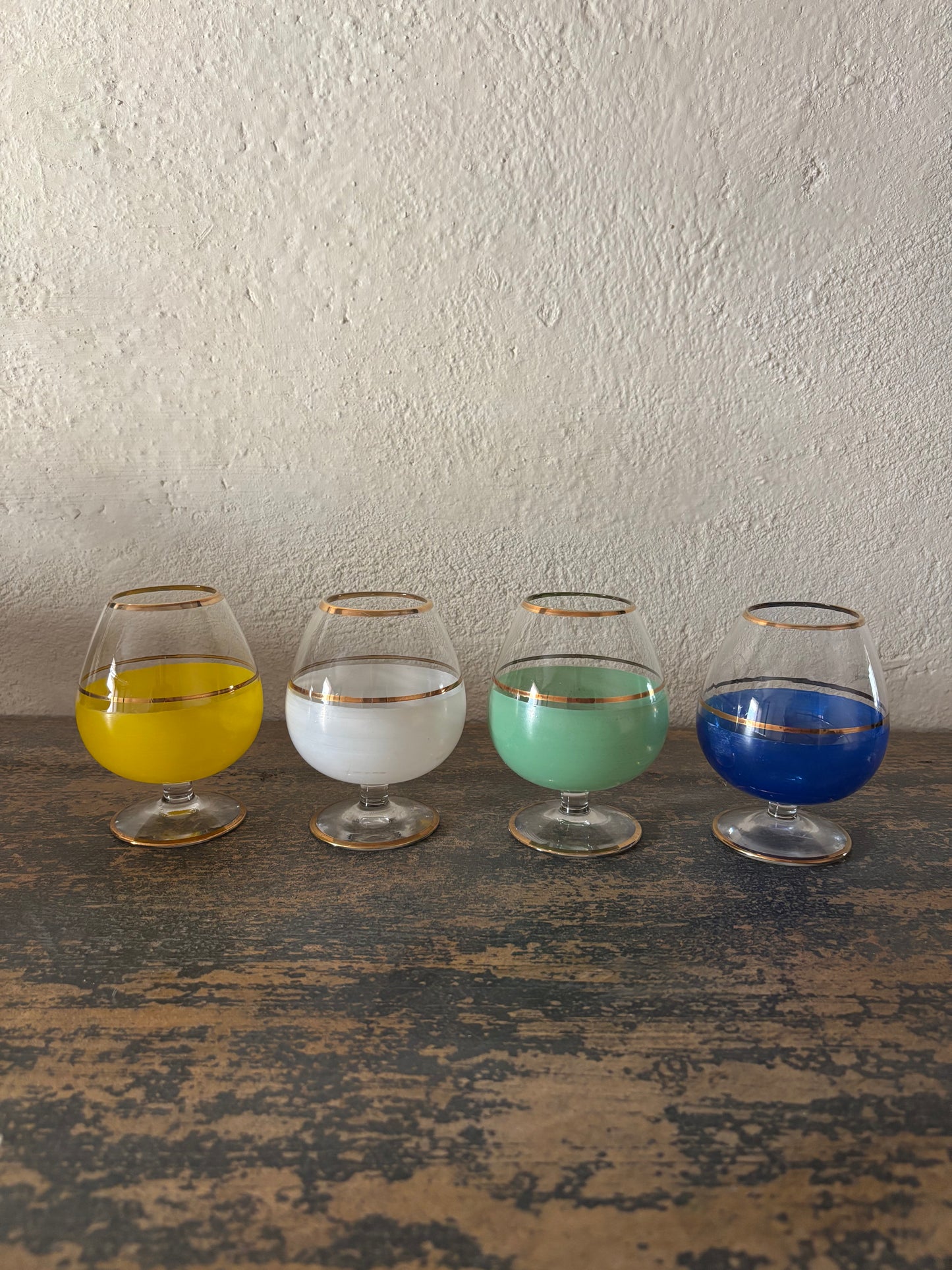 SET DE 4 COPAS VINTAGE DE CRISTAL PARA COÑAC.
