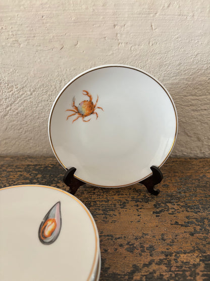 PLATOS DE PAN VINTAGE CON DIBUJOS DE MARISCOS.