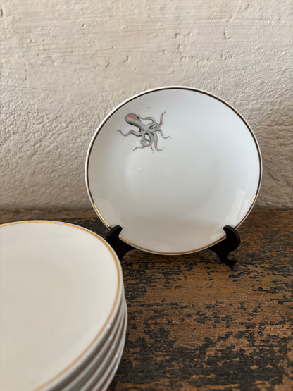 PLATOS DE PAN VINTAGE CON DIBUJOS DE MARISCOS.