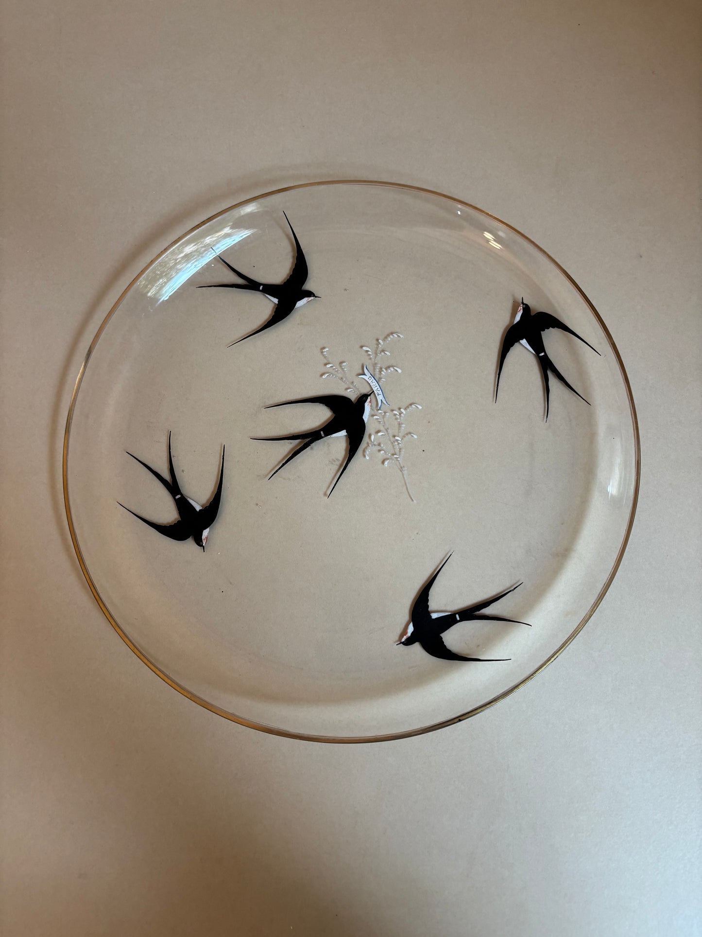 PLATO-FUENTE DE CRISTAL HÚNGARO PINTADO A MANO