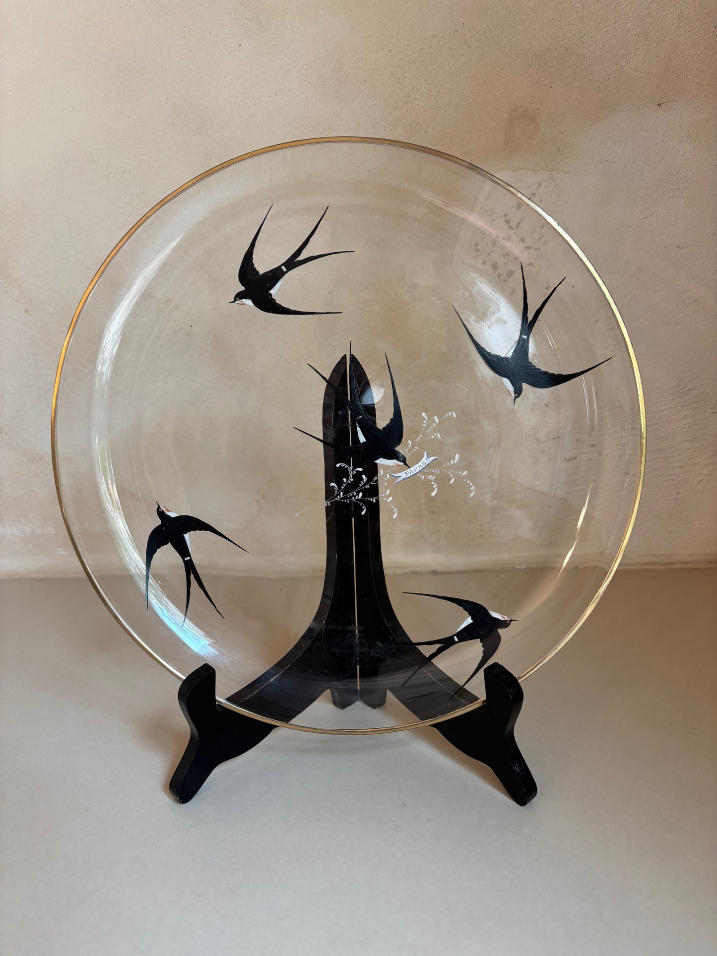 PLATO-FUENTE DE CRISTAL HÚNGARO PINTADO A MANO