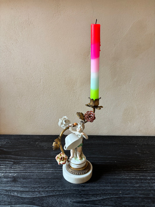 CANDELABRO ANTIGUO PORCELANA-BRONCE.