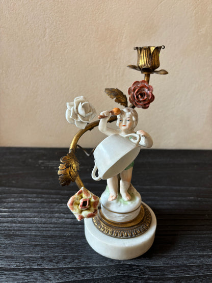 CANDELABRO ANTIGUO PORCELANA-BRONCE.