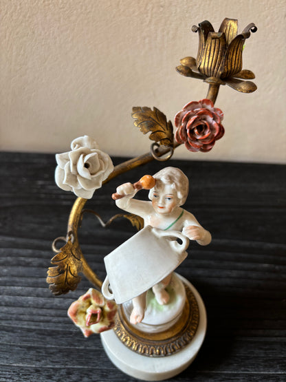 CANDELABRO ANTIGUO PORCELANA-BRONCE.