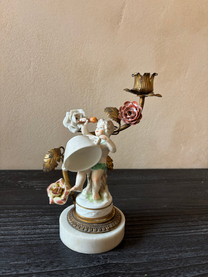 CANDELABRO ANTIGUO PORCELANA-BRONCE.