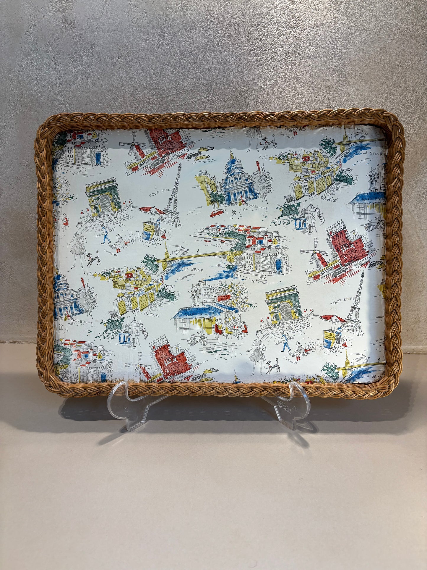 BANDEJA RAFIA ESTAMPADO PARISINO.