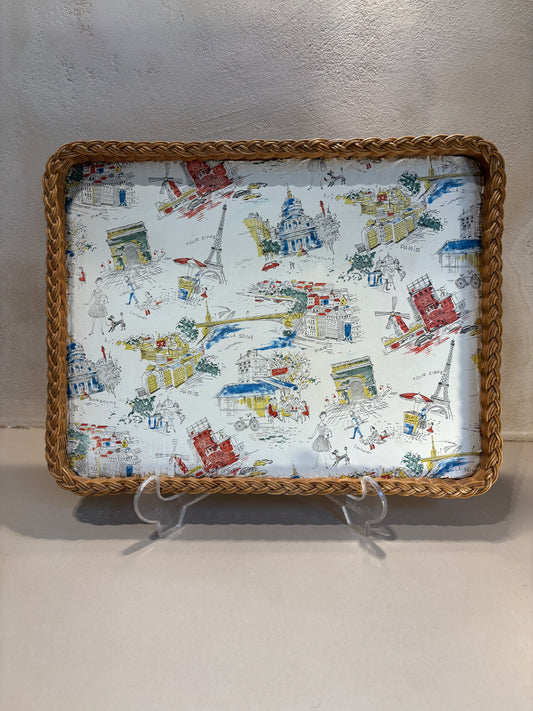 BANDEJA RAFIA ESTAMPADO PARISINO.