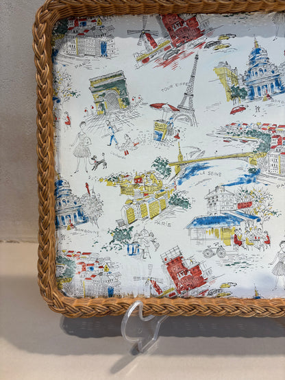BANDEJA RAFIA ESTAMPADO PARISINO.