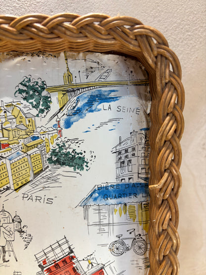 BANDEJA RAFIA ESTAMPADO PARISINO.