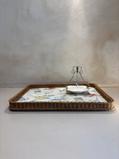 BANDEJA RAFIA ESTAMPADO PARISINO.